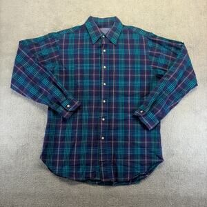 Vintage Pendleton Men's Button Up Shirt Blue/Green Medium Plaid 100% Virgin Wool